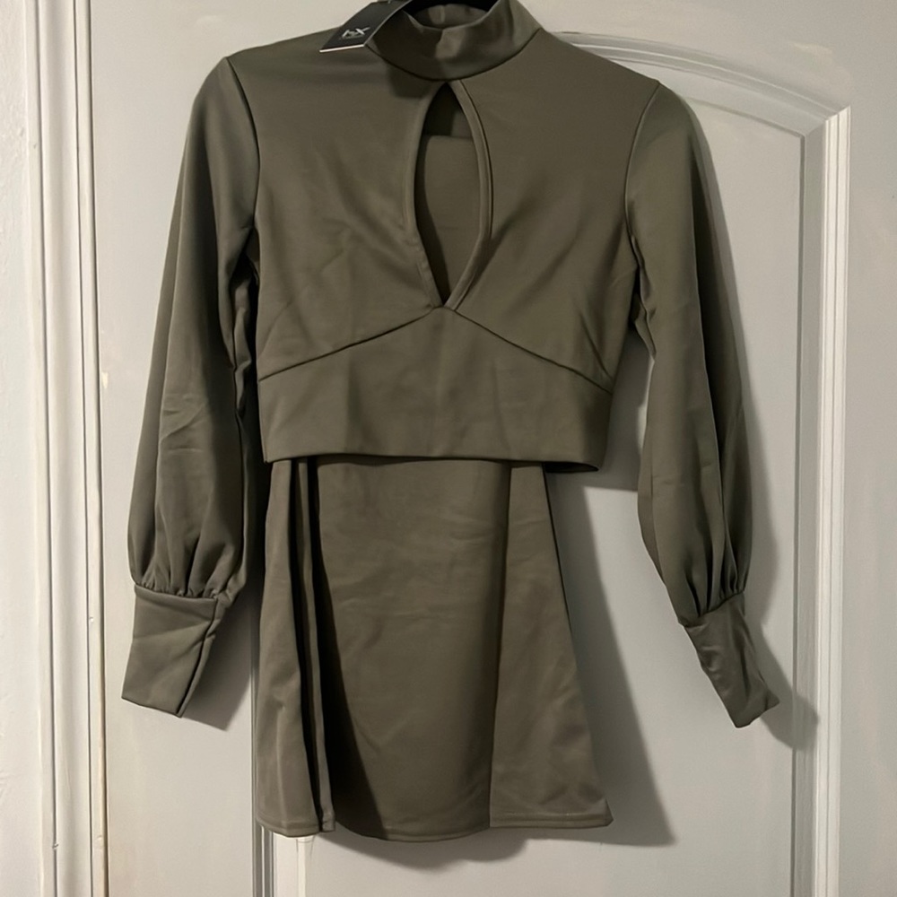 Two piece olive wide leg set super crude from FEMME LUXE